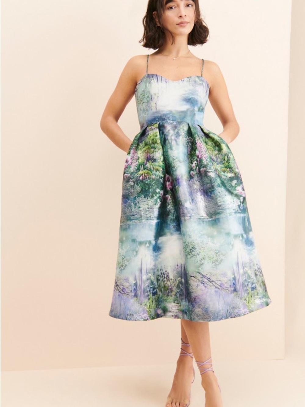 Monique Lhullier Garden Spaghetti Strap Midi Dress - Picture 3 of 5